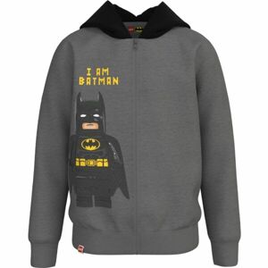 LEGO® kidswear CARDIGAN W. HOOD Fiú cipzáras pulóver, sötétszürke, méret 128