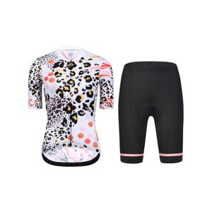 MONTON Rövid kerékpáros mez rövidnadrággal - LEOPARD LADY - fehér/rózsaszín/fekete
