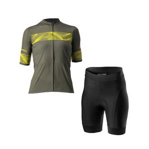 CASTELLI Rövid kerékpáros mez rövidnadrággal - FENICE LADY - sárga/zöld/fekete