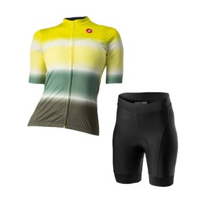 CASTELLI Rövid kerékpáros mez rövidnadrággal - DOLCE LADY - zöld/fekete/sárga