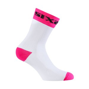 SIX2 Klasszikus kerékpáros zokni - WHITE SHORT - fehér/rózsaszín