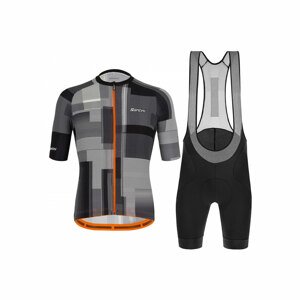 SANTINI Rövid kerékpáros mez rövidnadrággal - KARMA KINETIC - fekete/fehér/narancssárga
