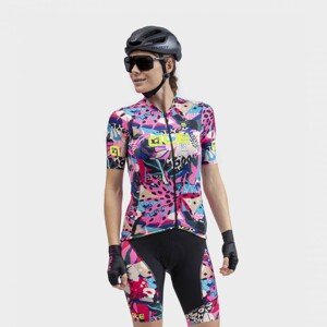ALÉ Rövid kerékpáros mez rövidnadrággal - PR-R KENYA LADY - lila/világoskék/rózsaszín/bézs/kék